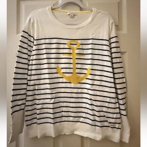 Nautica White Navy Striped Crewneck Sweater with Yellow Anchor